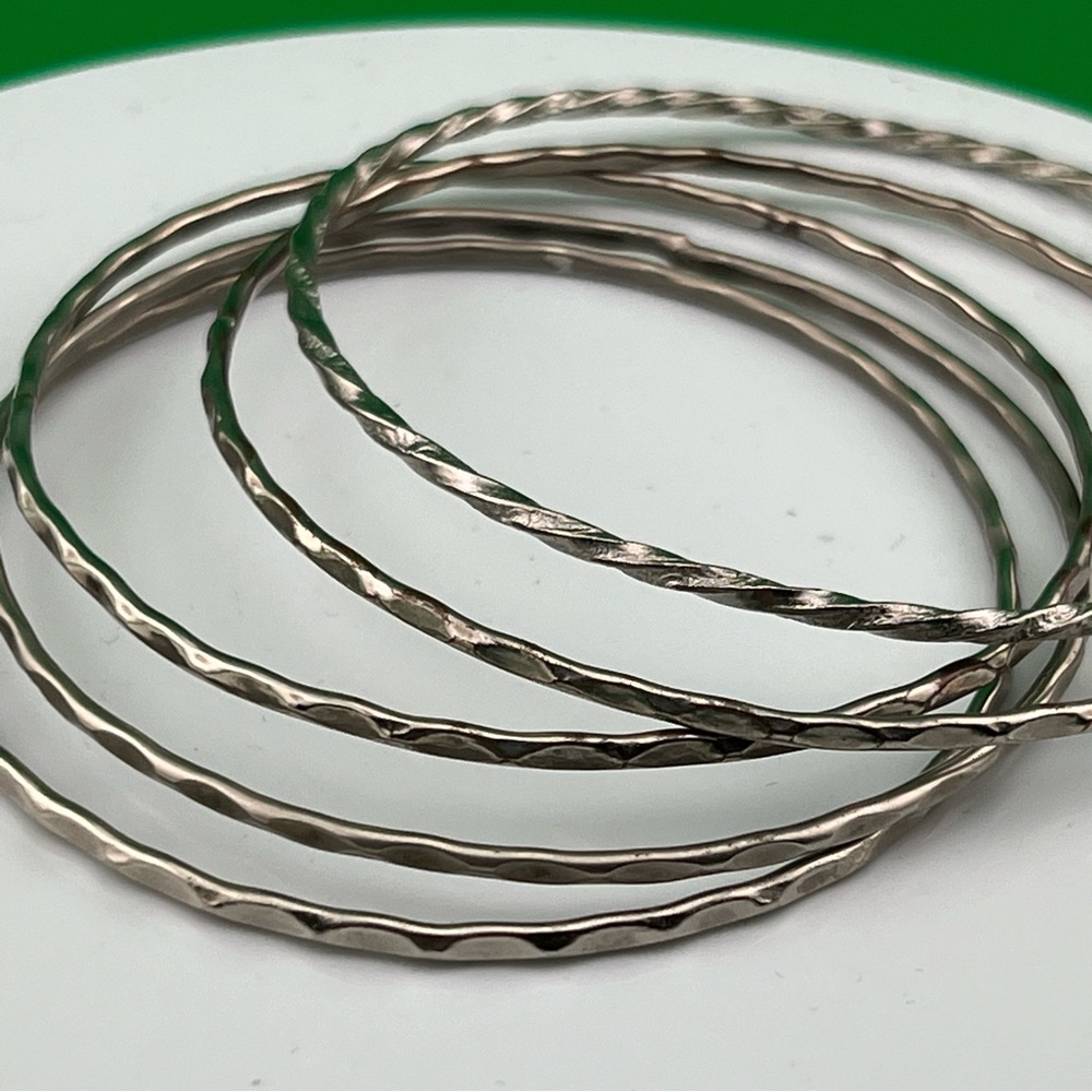 (5) Silver Thin Bangle Bracelets - image 3
